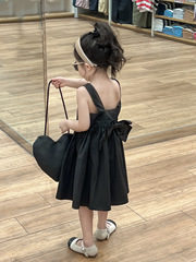 韓國童裝女童夏款甜美時髦度假風露背蝴蝶結吊帶連衣裙公主背心裙