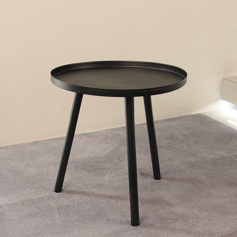 Mesa redonda nórdica moderna simple sofá cabezal de cama pequeña mesa de té esquinas de piernas de madera placa de hierro mini pequeña mesa lateral