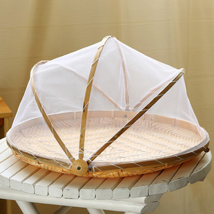 Bamboo Woven Drying Round Dustpan with Mesh Storage Basket for Home Use, Bun Basket, Fly-Proof Bamboo Product, Bamboo Sieve Basket Wholesale