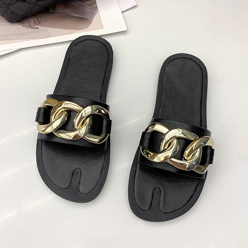 chain decor font open toe one slide sandals NSPE52379