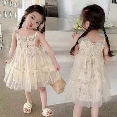 女童夏裝連衣裙23新款童裝網紅寶寶洋氣薄款嬰兒吊帶公主蝴蝶紗裙