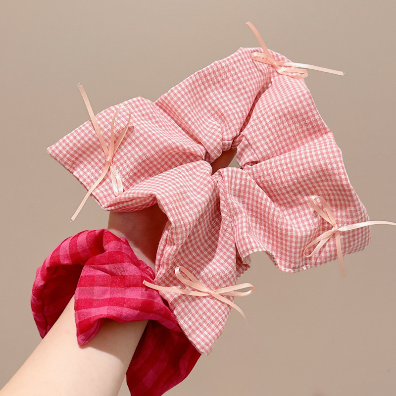 Rosa flor triturada anillo de cabello femenino de alta calidad encaje intestino anillo cuerda de cabeza bufandas de estilo pastoral banda de goma atar cuerda de cabello de cola de caballo