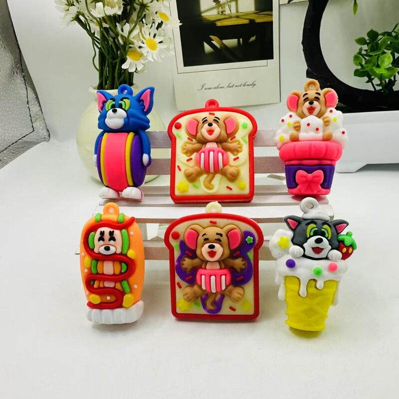 Creative Cat and Mouse Food Keychain Pendant Series Ornaments Live Blind Bag Same as Jerry and Tom Doll