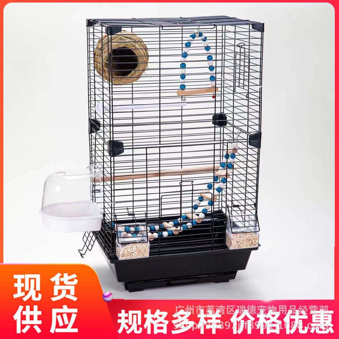 Horizontal Silk Bird Cage Budgerigar Bird Cage Black Phoenix Peony Bird Embroidered Eye Large House Bird Cage Metal Ornamental Cage
