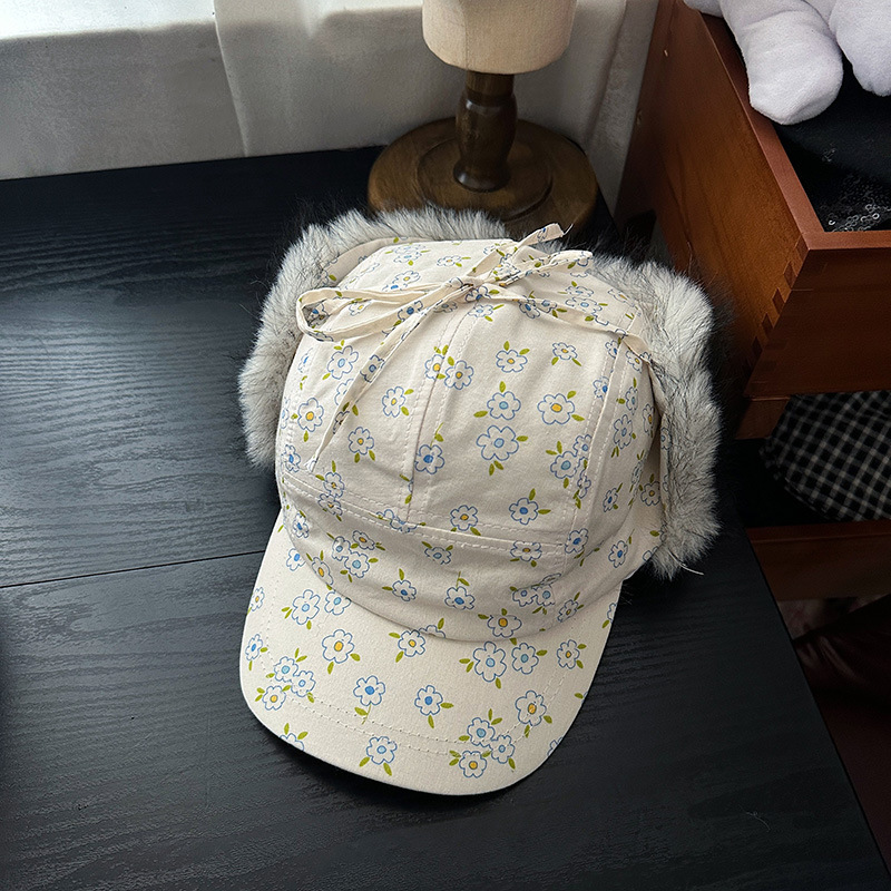 碎花毛茸茸护耳帽子女秋冬新款韩版韩国减龄森系显脸小棒球雷锋帽|undefined