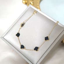 7mm四叶草五花 封圈 手链天然贝壳镶嵌不锈钢电镀轻奢饰品珍珠