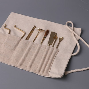 Yiwu xiangdao suit seven-piece set tool cloth bag utensils incense Cup gray holding tool chopsticks storage bag cotton and linen