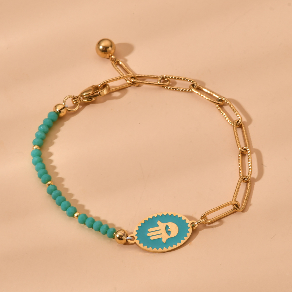 Holiday, Daily Occasion Streetwear Devil's Eye Palm Stainless Steel Crystal Beaded Plating Bracelets