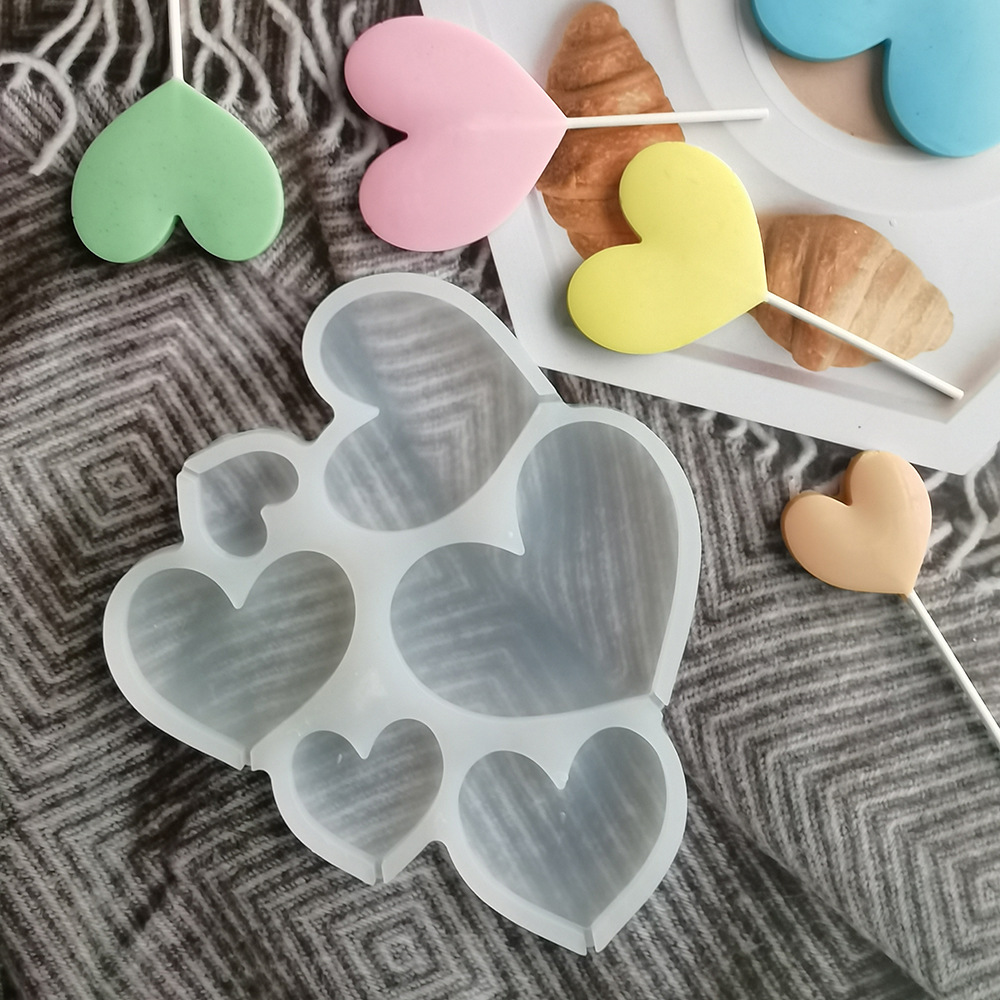 新款6心形滴胶棒棒糖模具 DIY巧克力珊瑚奶酪棒棒糖硅胶模具批发