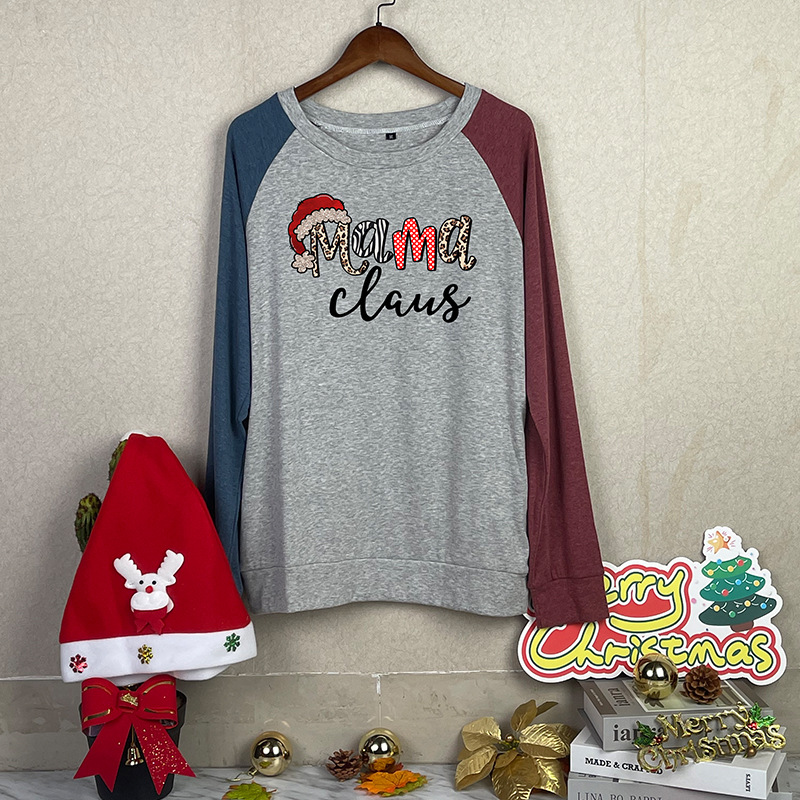 Women round Neck Stitching Long Sleeve T-shirt Women Christmas Series Printed Top in Tops & Tees