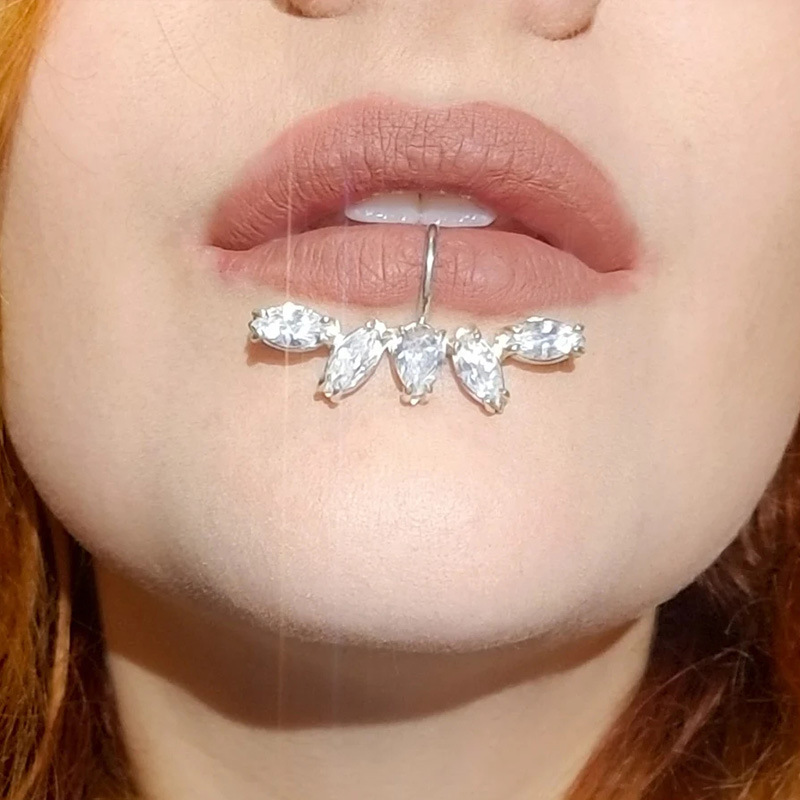 欧美流行饰品 跨境假环无洞唇钉 闪亮性感锆石花型唇饰Lip studs-阿里巴巴