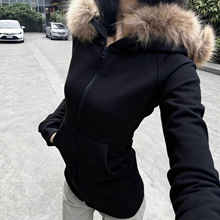 定制修身毛领卫衣外套女秋冬季2025新款收腰韩系穿搭休闲显瘦上衣