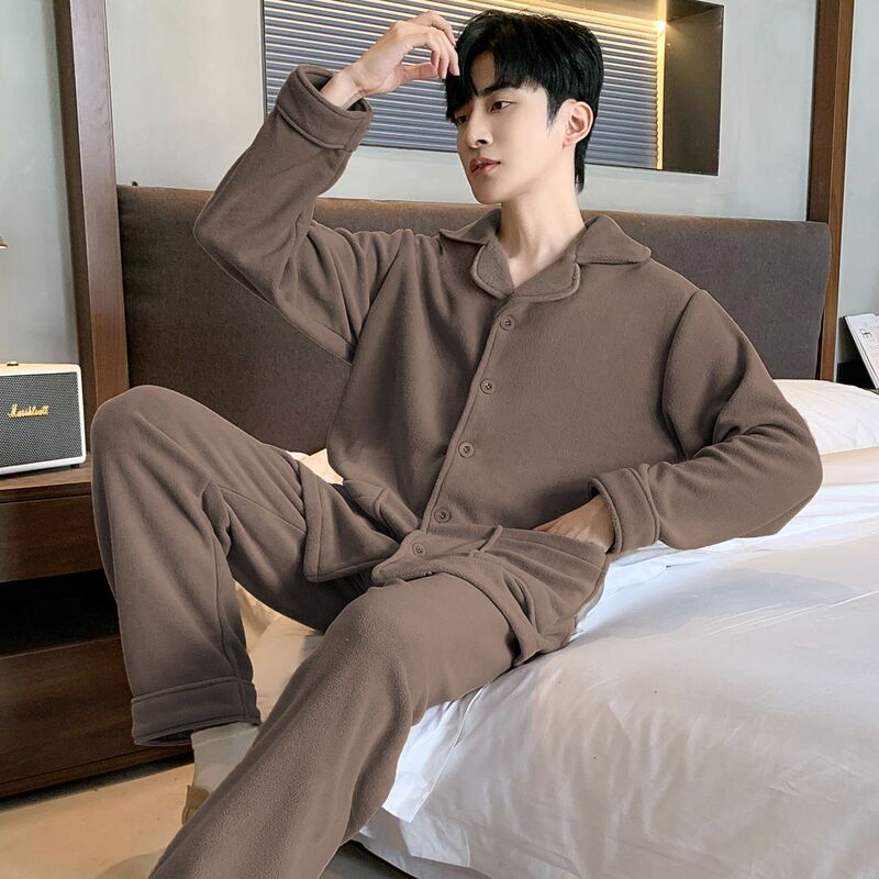 Double-Sided Polar Fleece Pajamas Men's Winter Warm Youth Men's Flannel Thickened Plus Velvet Casual Homewear Suit Double-Sided Polar Fleece Pajamas Men's Winter Warm Youth Men's Flannel Thickened Plus Velvet Casual Homewear Suit