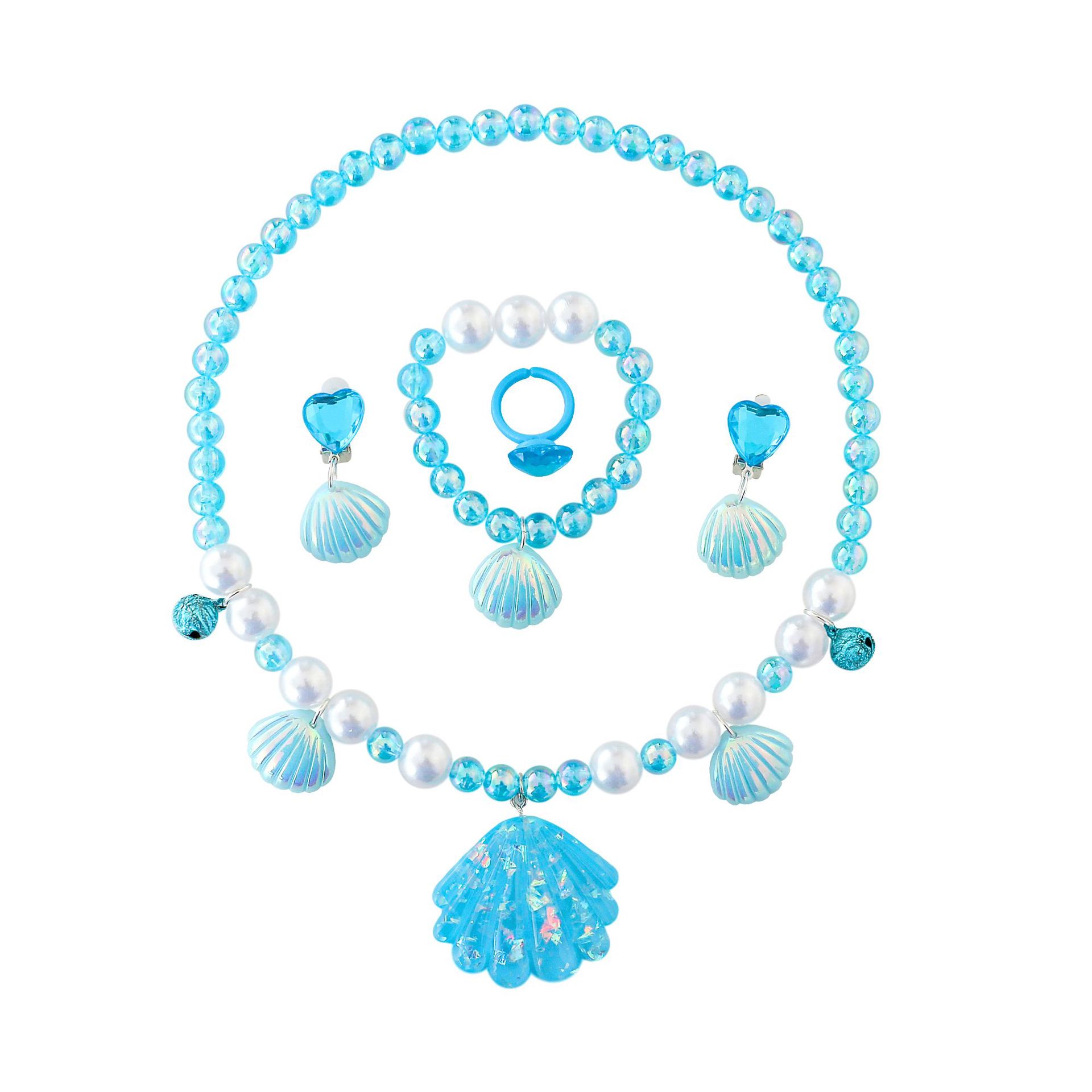 Collar para niños sirena cola collar de perlas para niñas pulsera anillo pendientes traje para niñas accesorios para bebés