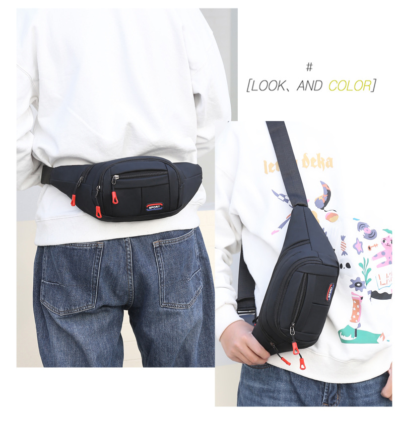New leather waterproof waist bag for men, casual, simple and large-capacity cash register change crossbody bag, retro sporty chest bag undefined