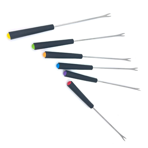 Stainless steel 304 telescopic plastic handle dessert hot pot fork, telescopic 6-color fruit fork, cheese hot pot skewer