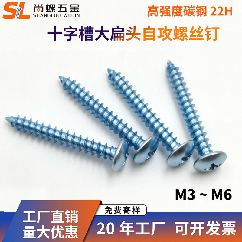 Factory Direct Sales Blue and White Zinc Large Flat Head Shanghai Self-Tapping Screws Hardened Cross Mushroom Head Screws Wholesale M4M5