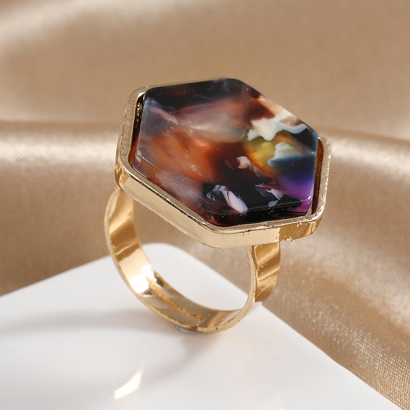 fashion acrylic amber stone open adjustable alloy ring simple creative design