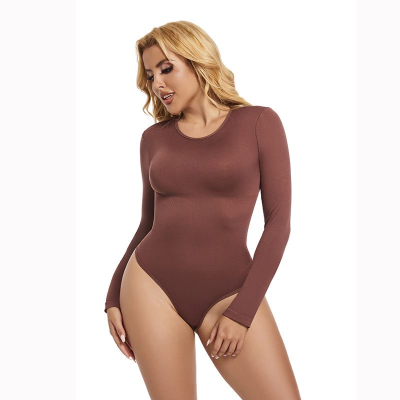 Description Picture 6 of item2024 New Women Autumn Long Sleeve Bodysuit Shapewear Seamless Body Sculpting Shaper Tummy Control Slimming Square Neck Tops