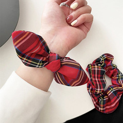 適用appleiwatch錶帶S78跨境女滌綸JK日韓風格子耳朵蘋果手錶錶帶