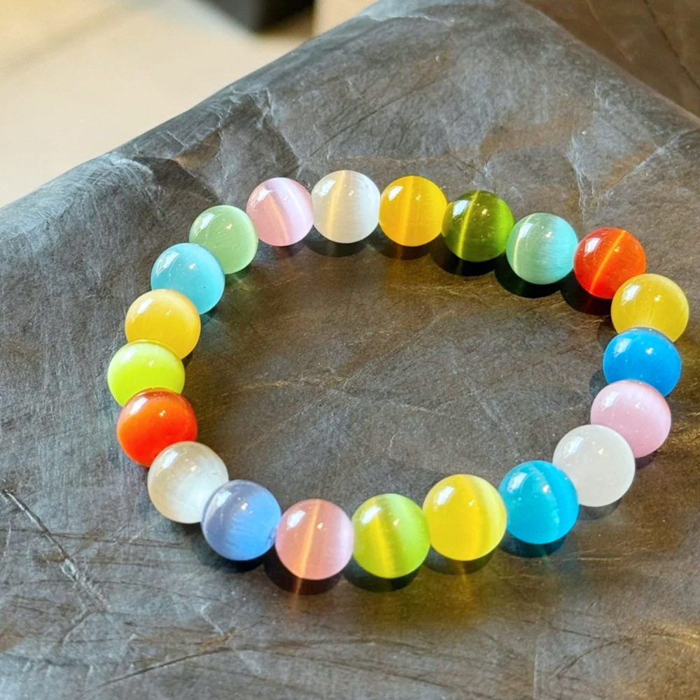 Multi-Size Imitation Cat's Eye Resin Round Beads Two-Color Perforated Loose Beads DIY Handmade Bracelet Necklace Hairpin Material