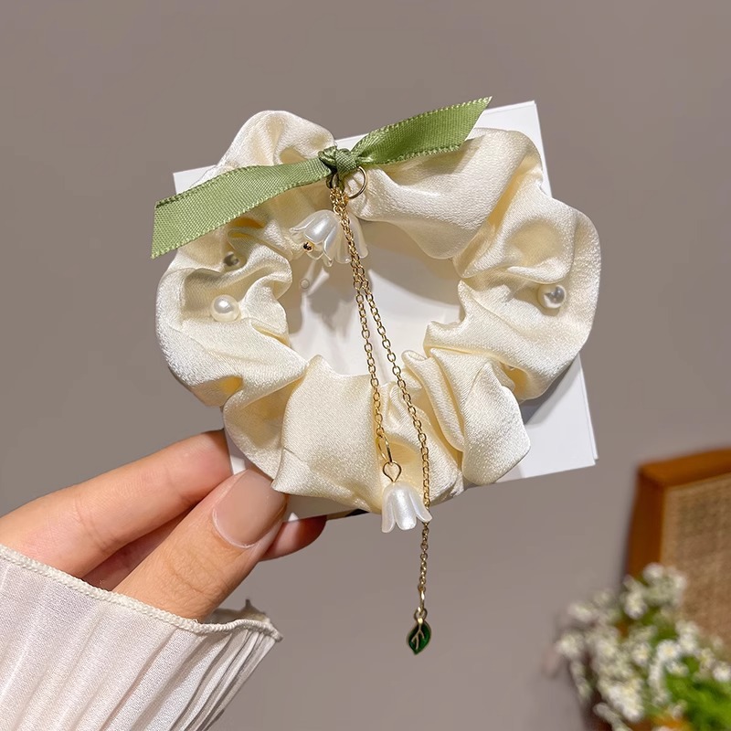 Corbata de pelo de intestino de lunares de crema grande coreana, gomas de goma de cola de caballo suaves para mujer, accesorios para el cabello de bola, accesorios para el cabello, cuerda para la cabeza
