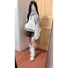 松弛感温柔米白针织开衫马甲女秋冬修身显瘦软糯无袖毛衣背心上衣