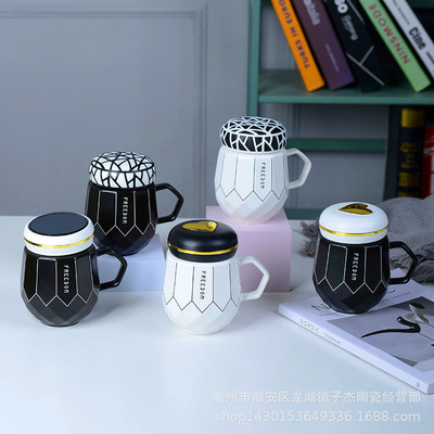 卡通个性杯  带盖陶瓷杯 随手实用礼品马克杯 创意保温杯定制logo|ms