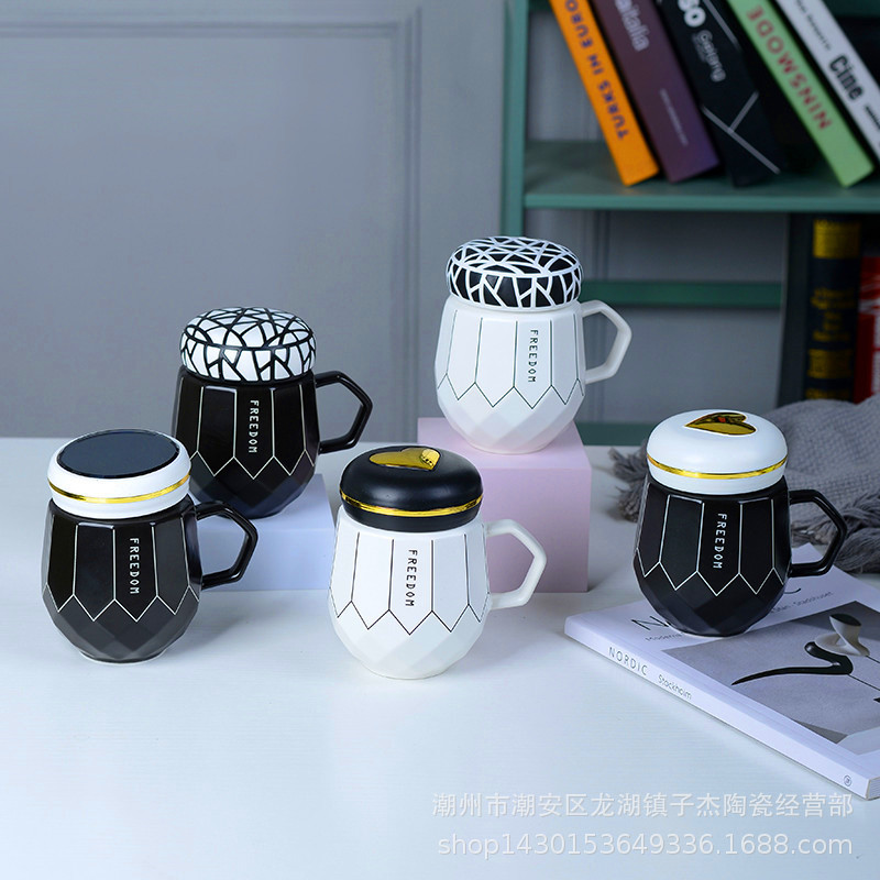 卡通个性杯  带盖陶瓷杯 随手实用礼品马克杯 创意保温杯定制logo|ms