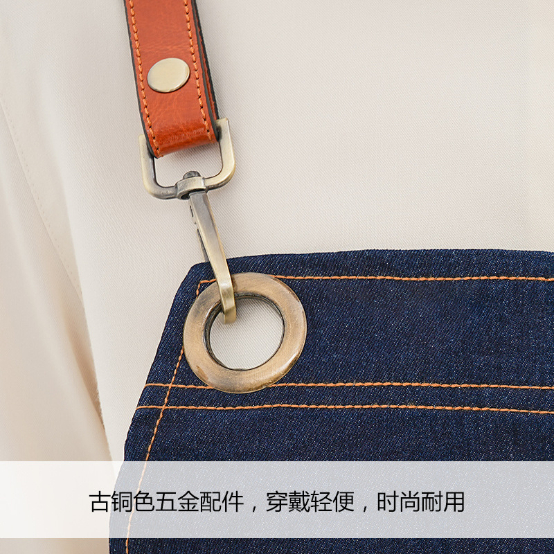 Delantal de mezclilla nuevo transfronterizo con correas ajustables, delantal de jardinería hecho a mano, ropa de trabajo para barista, delantal de cocina para el hogar