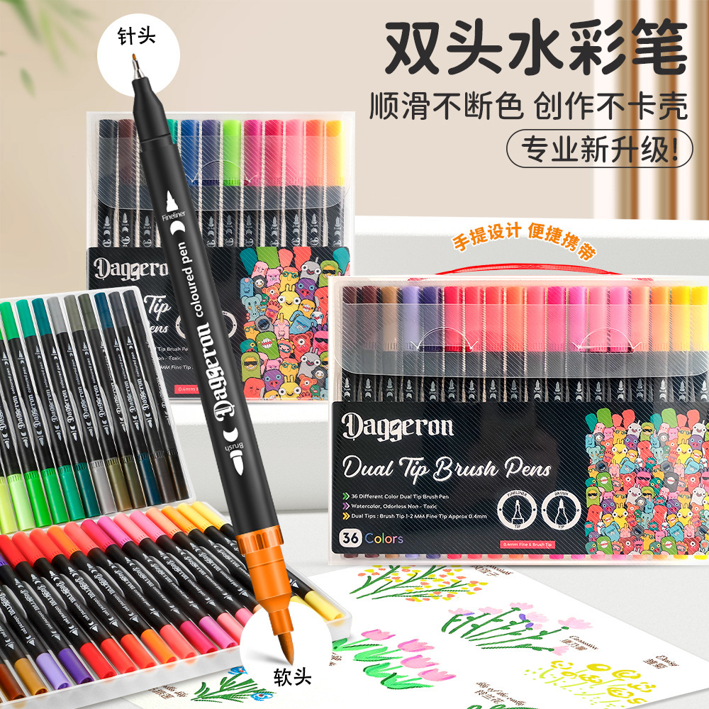 Ventas transfronterizas calientes de doble cabeza de acuarela pincel de línea de gancho de arte personaje pincel de línea de gancho de línea de agua para estudiantes de acuarela rápido seco set pincel de agua