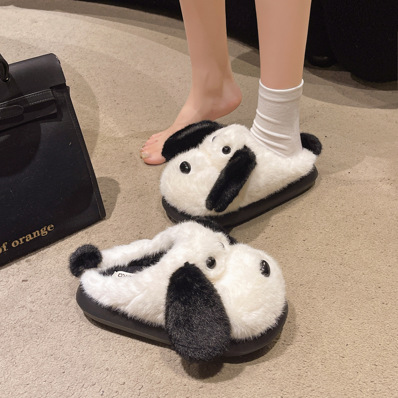 2025 zapatillas de algodón de cachorro de invierno para mujeres cálidas en el hogar interior adorables gruesas exteriores de lana para perros de orejas grandes