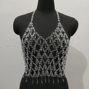 European and American-style fashion imitation crystal water drop pendant hollow backless sling body chain catwalk integrated chain accessories