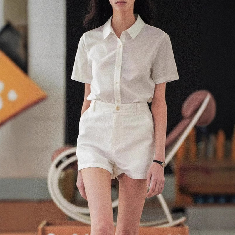 CycleDocument 60 High Density Tencel & Horse Cotton Blended Shoulder Small Short Sleeve Shirt for Women