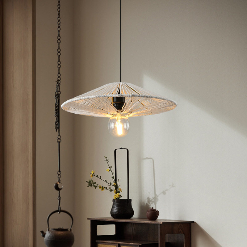 Estilo japonés retro araña simple creativo dormitorio sala de estar lámpara restaurante tejido a mano cama y desayuno cáñamo lámpara de cuerda