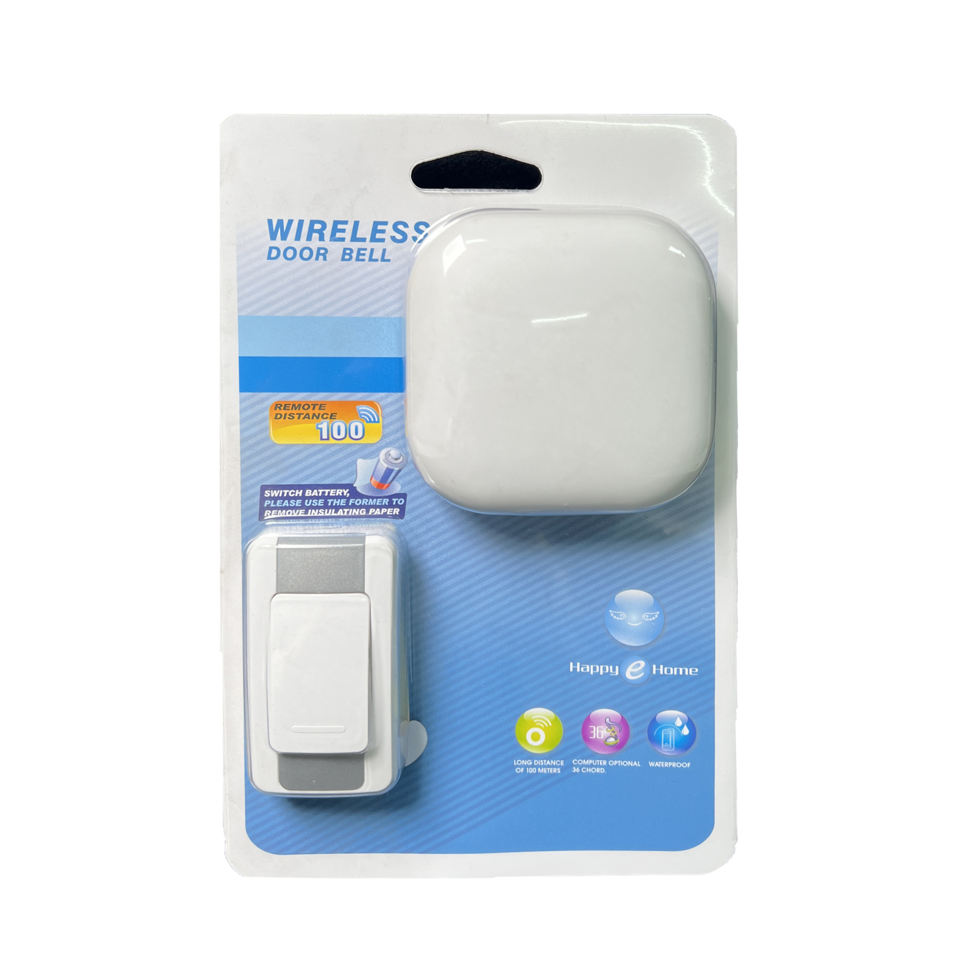 JN 远距离交流无线门铃IP47防水开关有线门铃含电池音乐门铃