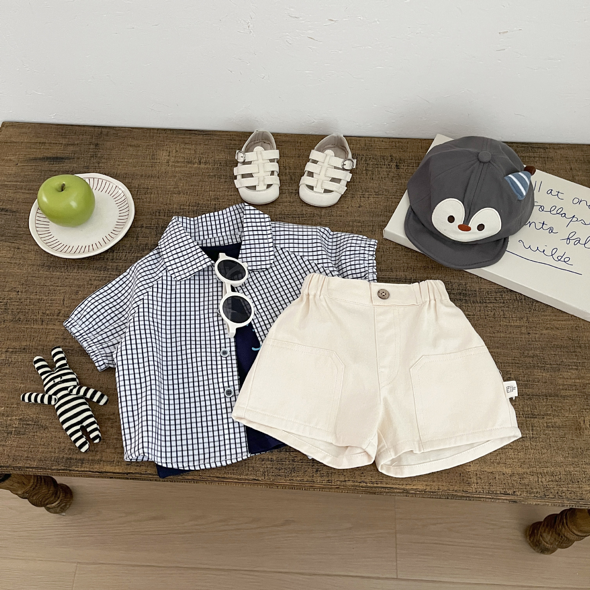 Camisas delgadas de manga corta de verano para bebés, ropa de bebé, camisa de algodón a cuadros, ropa casual
