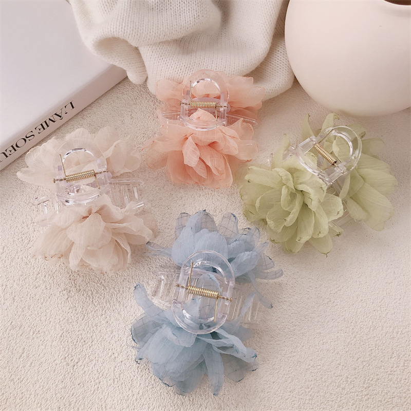 Nuevo estilo coreano temperamento artístico temperamento antiguo hilo de red flores agarrando clip de pelo estilo francés detrás de la cabeza agarrando tocado de verano