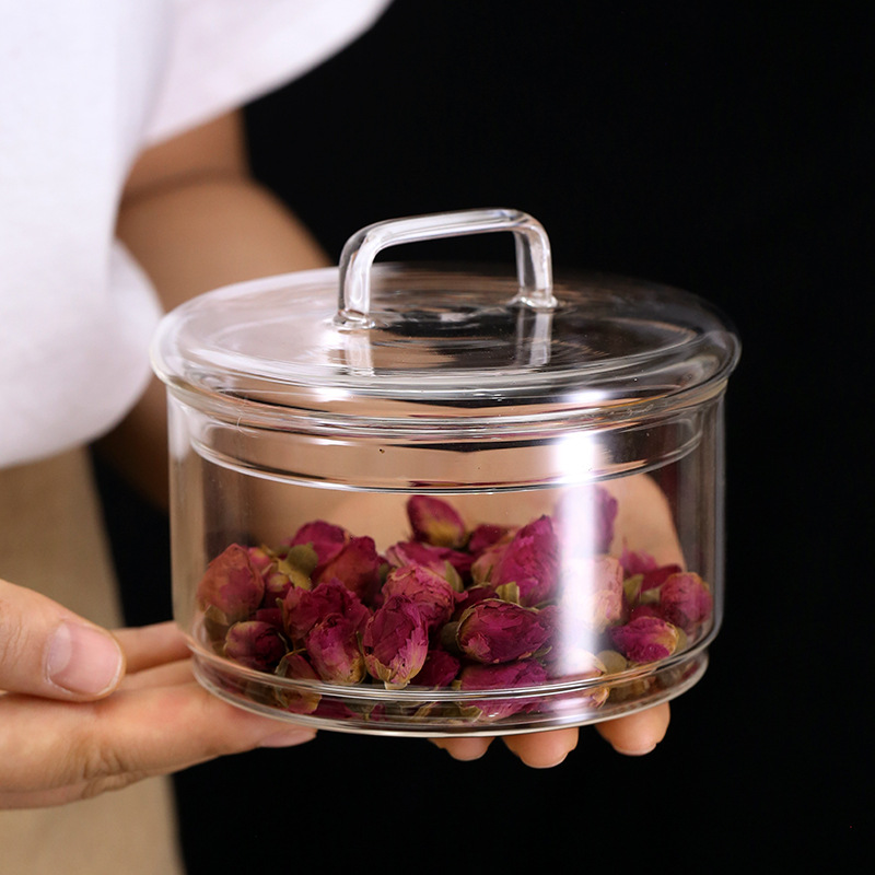 Ensaladera de verduras y frutas de vidrio transparente para el hogar tarro de almacenamiento de vidrio de borosilicato tarro de almacenamiento de bocadillos de frutas secas de múltiples capas