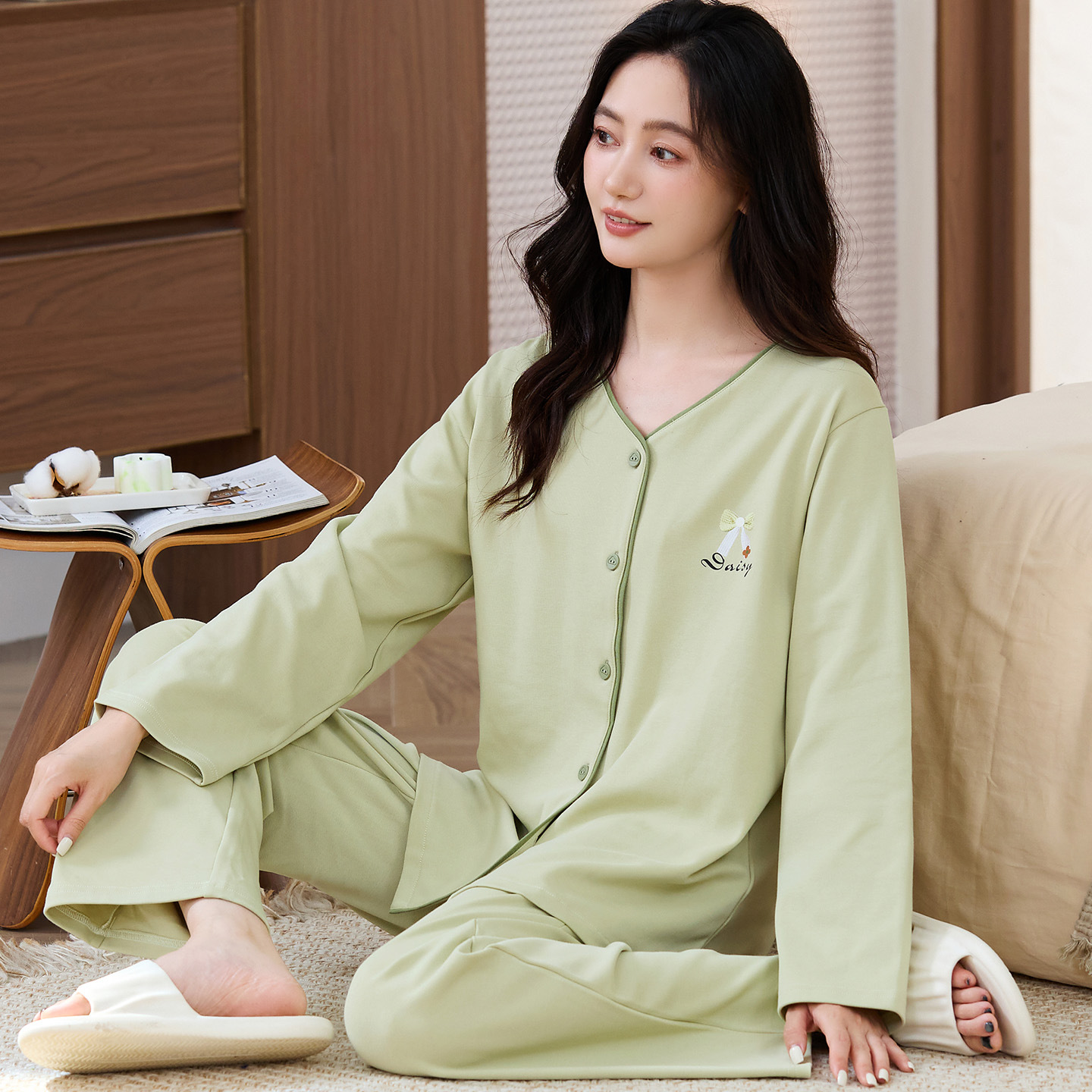 Qadın uzunqol modal pijama dəsti, yumşaq ev geyimi