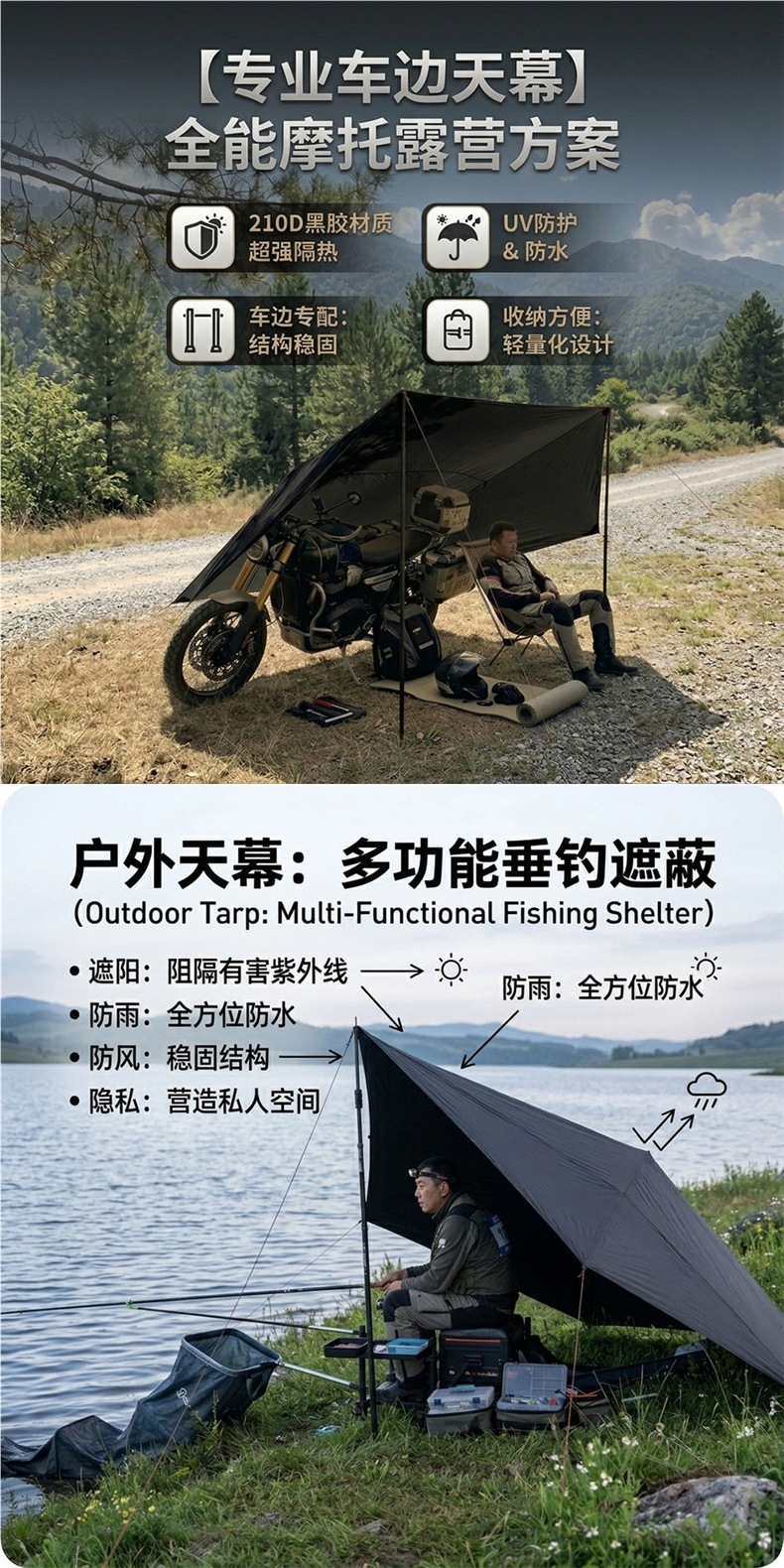 Car Side Canopy, Car Rear Canopy, Outdoor Camping Vinyl Single-Layer Sunshade, Car Rear Tent Equipment