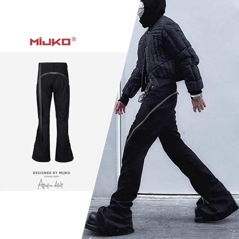 Mijko Men's and Women's Autumn and Winter Urban Rick Style Spiral Track Twisted Large Zipper Banana Pants Black Jeans Mijko Men's and Women's Autumn and Winter Urban Rick Style Spiral Track Twisted Large Zipper Banana Pants Black Jeans