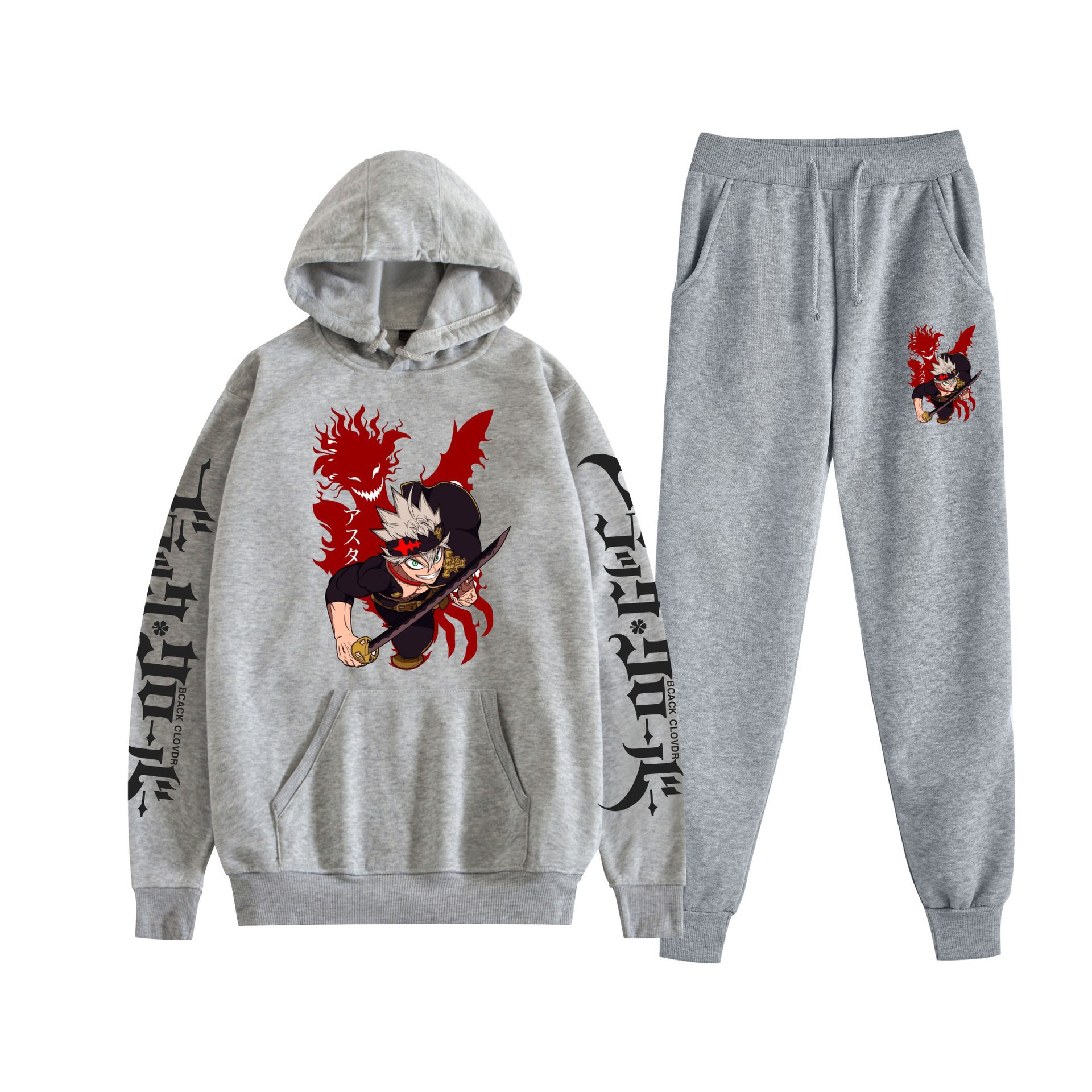 Trébol de cuatro hojas negro nuevo estilo transfronterizo Black Clover pareja suéter con capucha hombres y mujeres pantalones de dos piezas