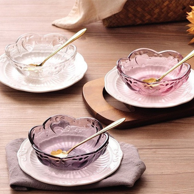 Creative Japanese-style golden edge glass bowl Bird's Nest sugar soup bowl household colorful salad bowl dessert bowl set Wholesale