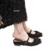 Metal Square Head Flat Heel Half-Slip Slippers with Soft Leather for Spring 2025 Women's Outer Wear One-Shoe Mary Jane Shoes