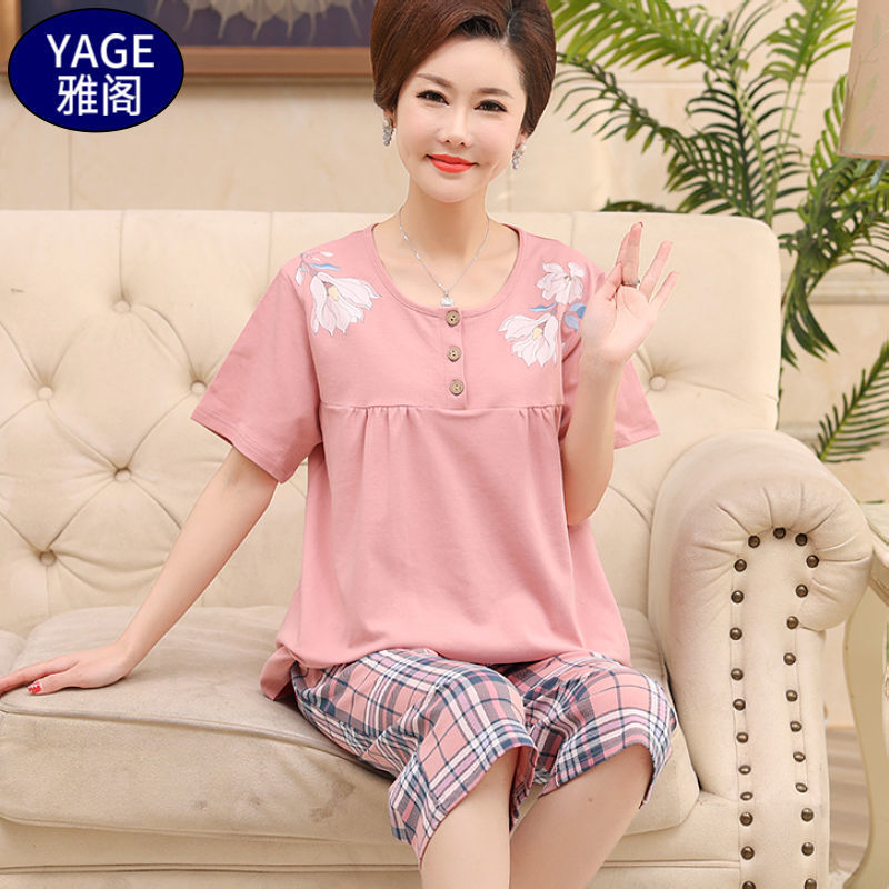 Pijamas de algodón Primavera y otoño de las mujeres chaqueta de manga larga traje de mediana edad y las madres mayores más tamaño al aire libre desgaste del hogar de invierno