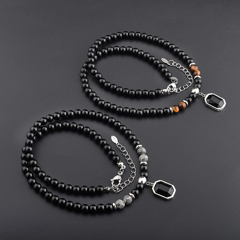 Round Pattern Retro Round Beaded Titanium Steel Men's Necklace Men Pendant Necklaces