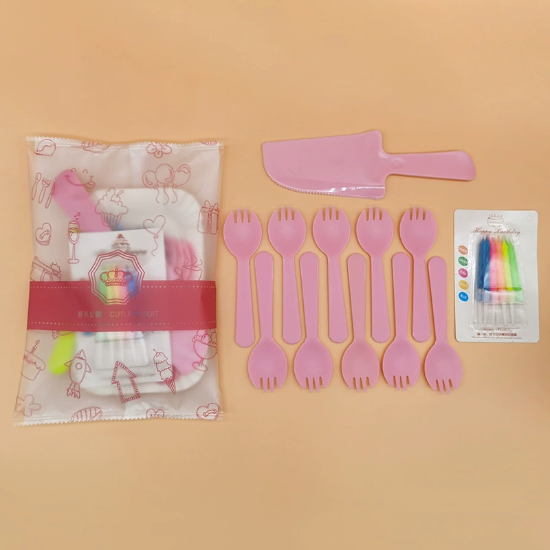 Dongguan source manufacturers spot wholesale disposable cake knife fork spoon rectangular plate combination set large quantity discount