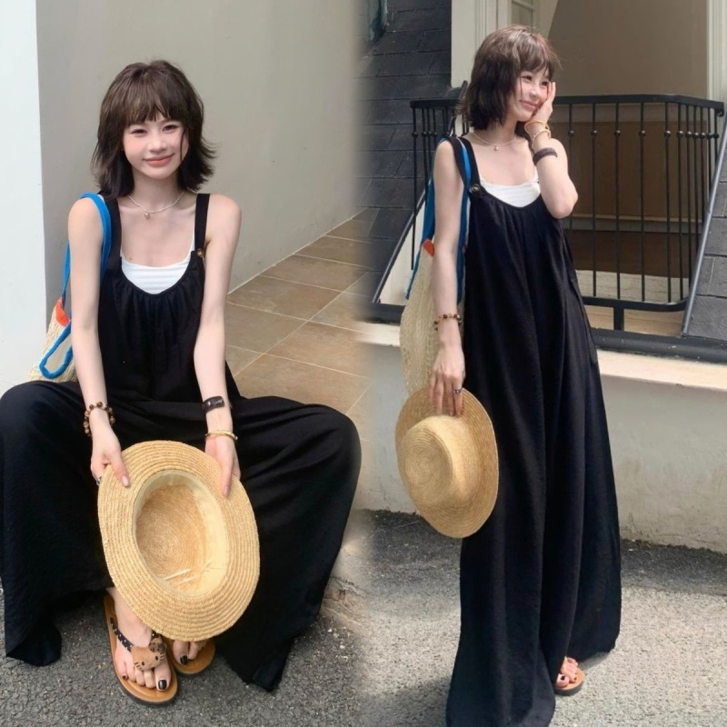 Minimalist Style Suspender Jumpsuit for Women, New Summer Style, Loose Casual Lazy Style Oversize Suspenders Wide-Leg Pants Minimalist Style Suspender Jumpsuit for Women, New Summer Style, Loose Casual Lazy Style Oversize Suspenders Wide-Leg Pants