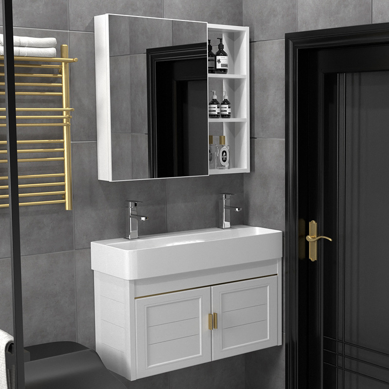 Mueble de baño de aluminio estrecho y largo espacio doble lavabo integrado de cerámica tamaño pequeño lavabo de baño lavabo 30cm